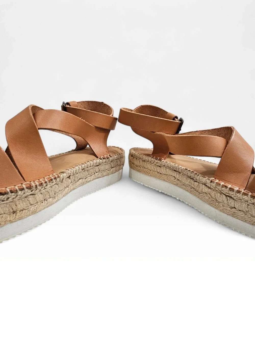 SOLUDOS Olympia Espadrille Jute Platform Tan Leather Strappy Sandals 10M